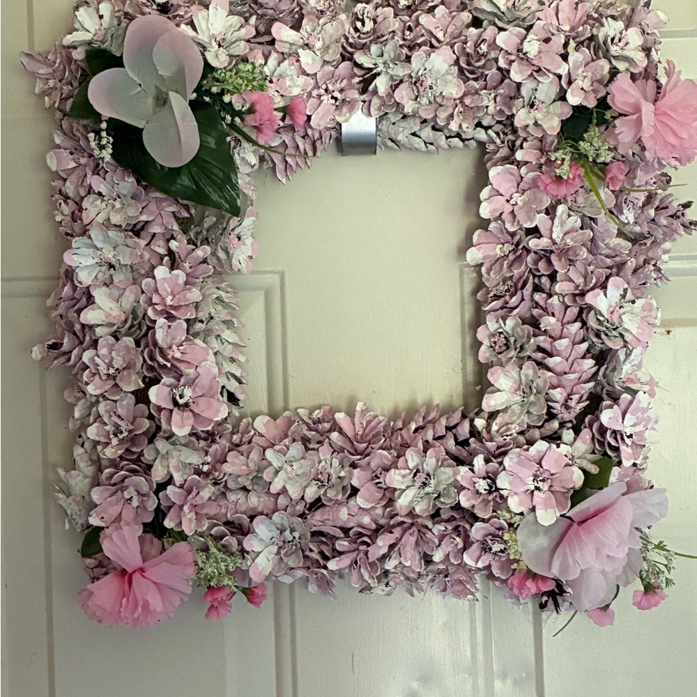 Pink Floral Square Holiday Wreath